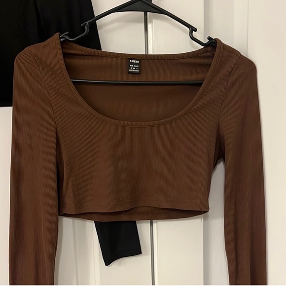 SHEIN Black and Brown Long Sleeve Crop Tops Set - Picture 4 of 5